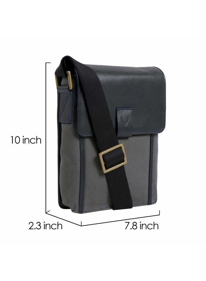 Hidesign Aiden Genuine Leather and Canvas Mini Crossbody Men/Women Messenger Bag/Travel Bag / 10.5" iPad Bag, Gray - Image 2
