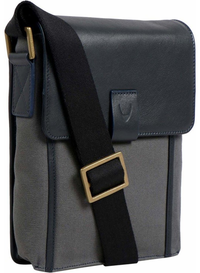 Hidesign Aiden Genuine Leather and Canvas Mini Crossbody Men/Women Messenger Bag/Travel Bag / 10.5" iPad Bag, Gray - Image 3