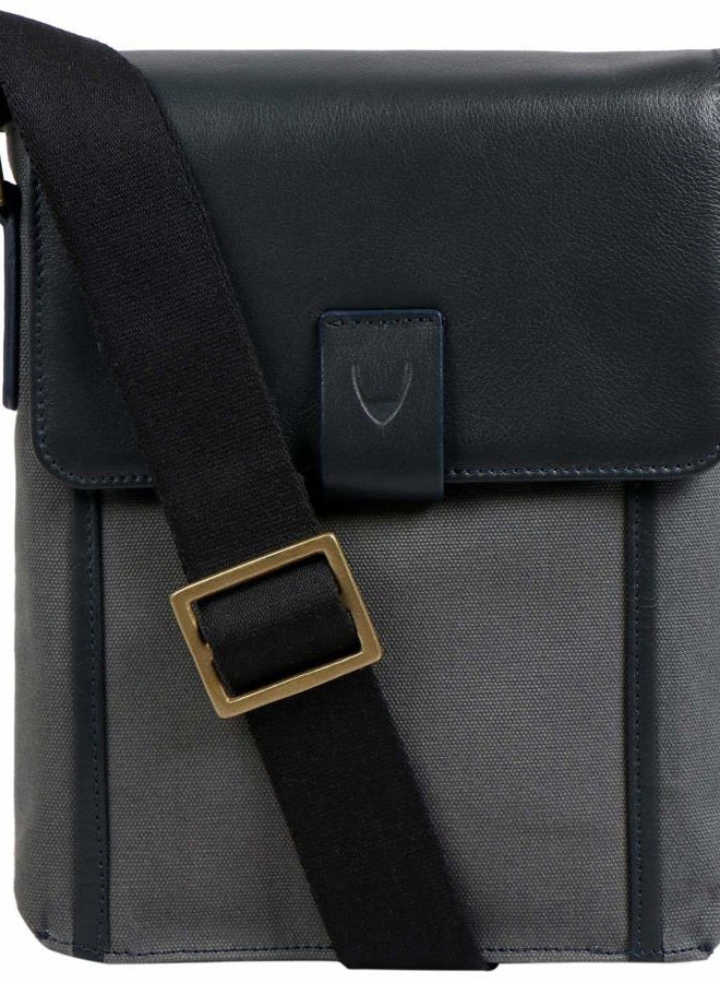 Hidesign Aiden Genuine Leather and Canvas Mini Crossbody Men/Women Messenger Bag/Travel Bag / 10.5" iPad Bag, Gray - Image 1