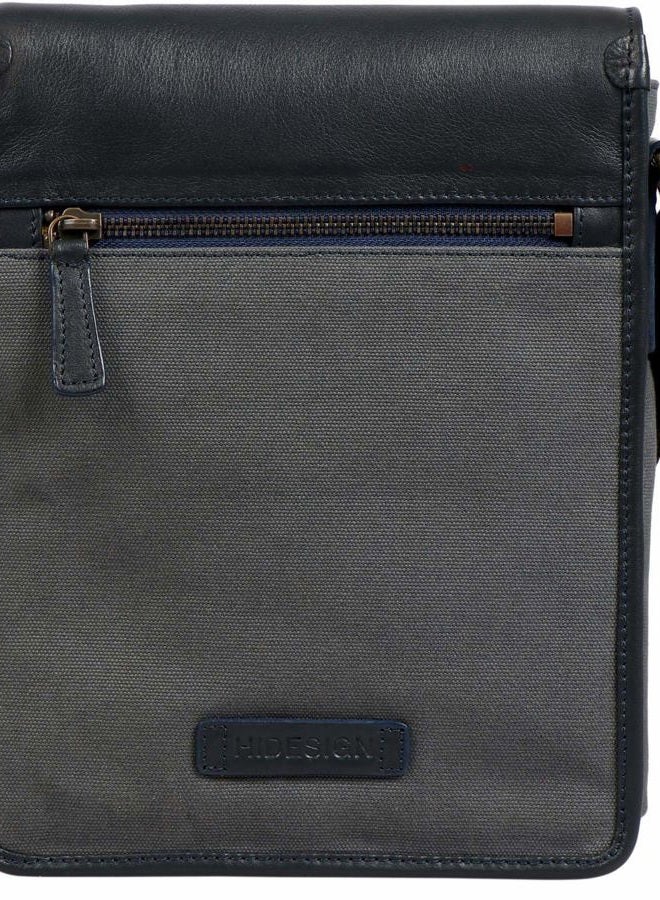 Hidesign Aiden Genuine Leather and Canvas Mini Crossbody Men/Women Messenger Bag/Travel Bag / 10.5" iPad Bag, Gray - Image 4