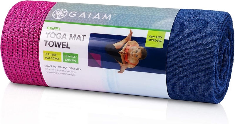 Gaiam Grippy Non Slip Yoga Mat Towel  Fast Drying Towel  Ideal For Hot Yoga  Microfiber And Machine Washable  Grip Backing - Image 1