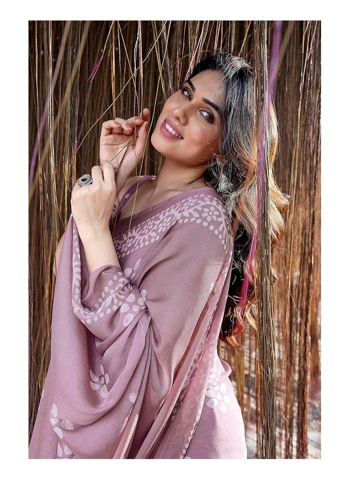 مملكة الإكسسوارات أحدث الساري النسائي من الشيفون المطبوع الباتيك مع قطعة بلوزة  - Image 3