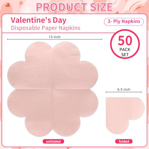 DYLIVeS Valentine's Day Party Supplies, Disposable Love Napkins Heart Shaped Napkins for Valentine's Day Engagements Wedding Anniversaries Bridal Showers Birthday Decorations, 3 Ply / 50 Count/Blush - Image 2