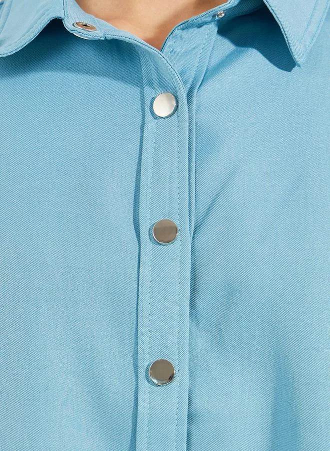 Styli Chambray Balloon Sleeves Shirt with Metal Buttons