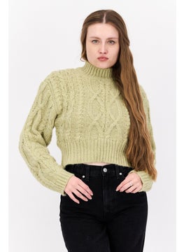 Don't Call Me Jennyfer Women Knitted Long Sleeve Crop Ribbed Sweater, Olive  - Image 1