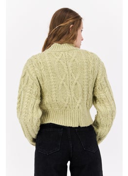 Don't Call Me Jennyfer Women Knitted Long Sleeve Crop Ribbed Sweater, Olive  - Image 3