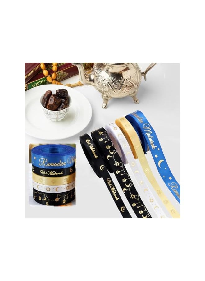 The Bros 5 Rolls Ramadan Ribbons,30 Yards Eid Mubarak Decor Ribbons Moon Star Words Lantern Grosgrain Ribbons for Eid Ramadan Decoration Islamic Muslim Party Favor Gift Wrapping Crafts Supplies  - Image 4