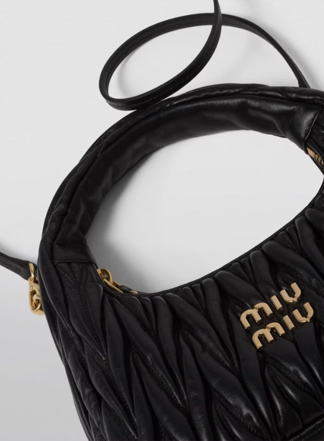 MIU MIU Wander matelassé nappa leather hobo bag Crossbody Shoulder Bag black  - Image 4