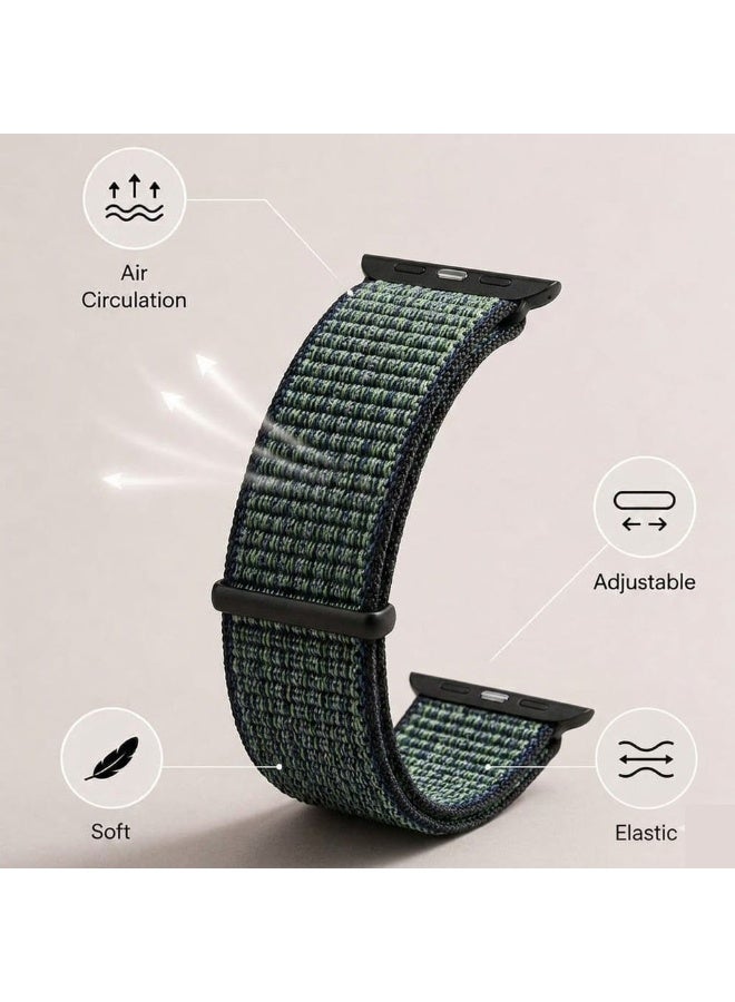 MARGOUN Breathable Nylon Sport Loop Band Compatible with Apple Watch 44mm 45mm 46mm 49mm for Women Men, iWatch Wrist Straps for Ultra 3 2, Se, Series 11 10 9 8 7 - Dark Green Camo - Image 3