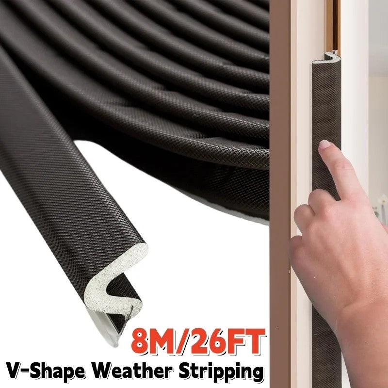 Bluejw Large Gap 8m Door Weather Stripping Seal - V-Shaped Q Foam Kerf Soundproof Window Strip with Card Slot - Household Rubber Product for Weather Stripping Tools - Image 4