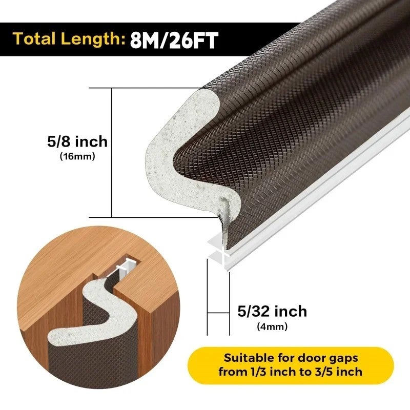 Bluejw Large Gap 8m Door Weather Stripping Seal - V-Shaped Q Foam Kerf Soundproof Window Strip with Card Slot - Household Rubber Product for Weather Stripping Tools - Image 3