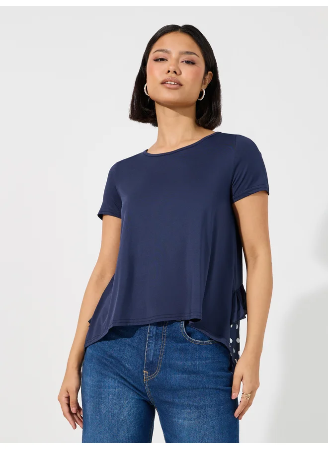 Aria Romance ARIA ROMANCE Polka Dot Back Print Drop Hem T-Shirt