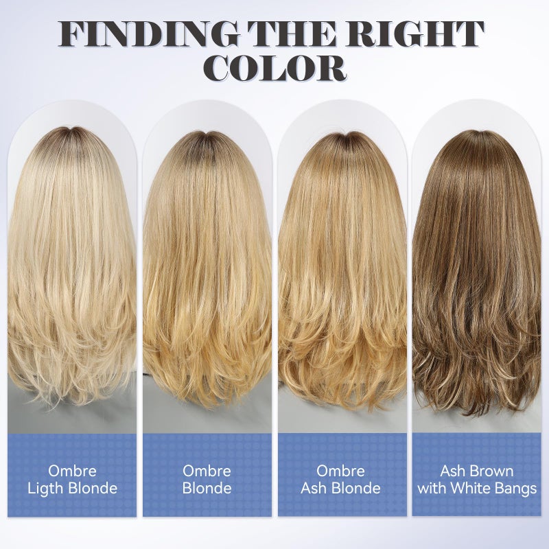 Haircube باروكة شعر بشري HAIRCUBE باروكة أمامية من الدانتيل باروكات بدون لاصق شعر بطبقات بطول الكتف للنساء، بني رمادي مع غرة بيضاء، مزيج من الشعر البشري، 13"×5"×1" دانتيل HD، 18 بوصة للاستخدام اليومي - Image 4