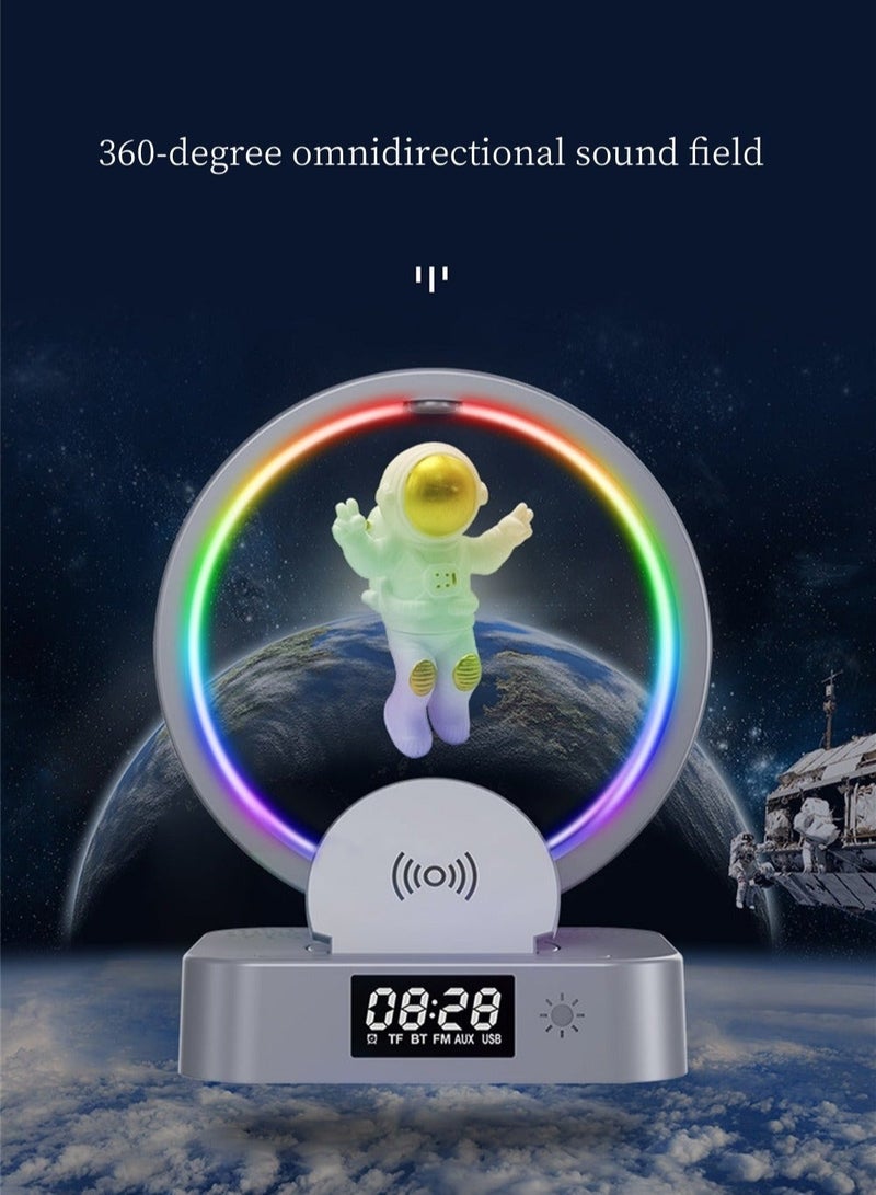 Captaintech Alarm Clock with Wireless Charging, Astronaut Decorative Bluetooth Speaker, 3 in 1 Dimmable Night Light with Alarm, 15W Fast Wireless Charger, Mood Light with 4 Light Color Modes - Image 3