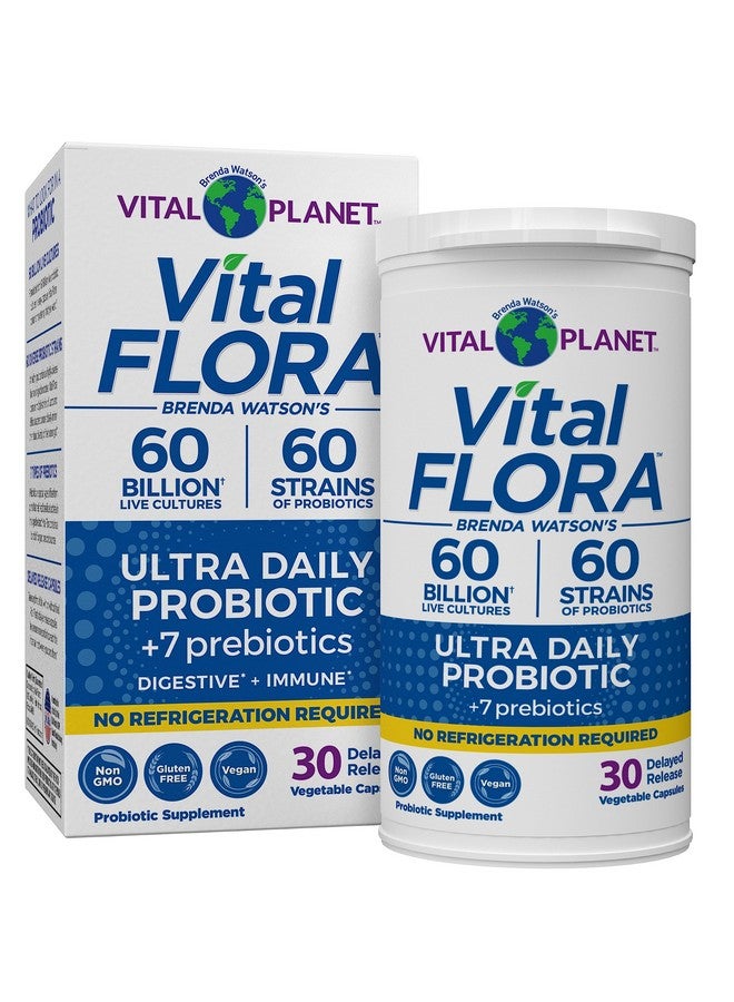 Vital Planet - Vital Flora Ultra Daily Probiotic 60 Billion CFU, 60 Diverse Strains, 7 Organic Prebiotics, Immune Support, Digestive Health Shelf Stable Probiotics for Women and Men 30 Capsules - Image 1