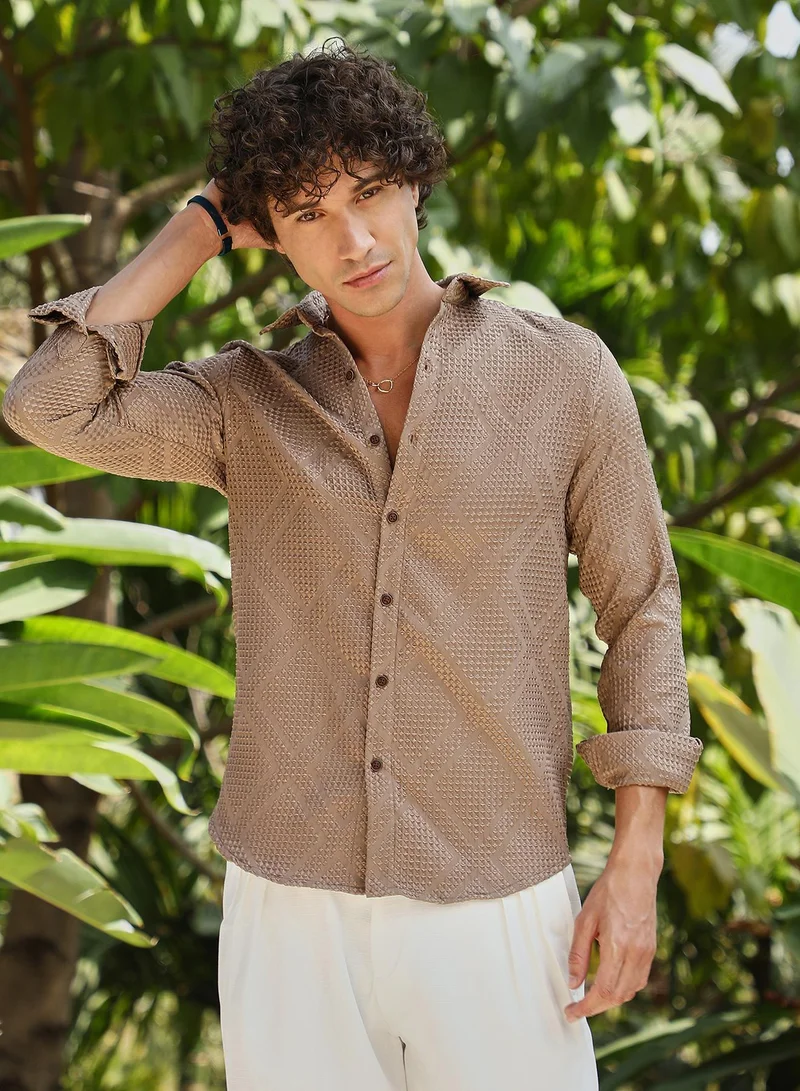 Campus Sutra Men's Sand Beige Shard-Tactile Shirt