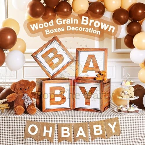 Pop The Party Brown “BABY” Decorative Display Boxes – Set of 4 Party Decoration Boxes for Baby Shower, Birthday & Event Décor - Image 5