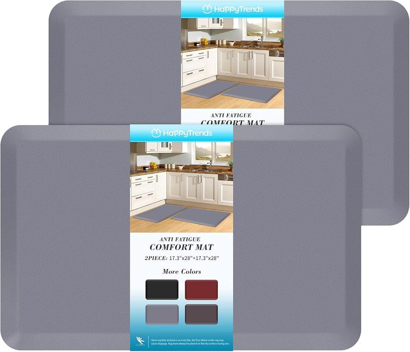 HappyTrends 2 PCS Kitchen Mat Cushioned Anti-Fatigue Floor Mat, Heavy Duty Ergonomic Comfort Foam Standing Mat, Waterproof Non-Slip Kitchen Rugs for Home, Office, Laundry,Grey - Image 1