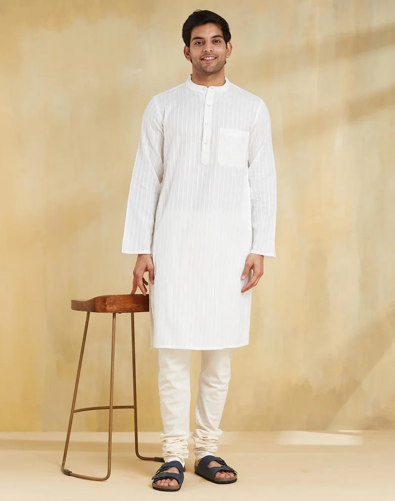 Fabindia White Cotton Long Kurta