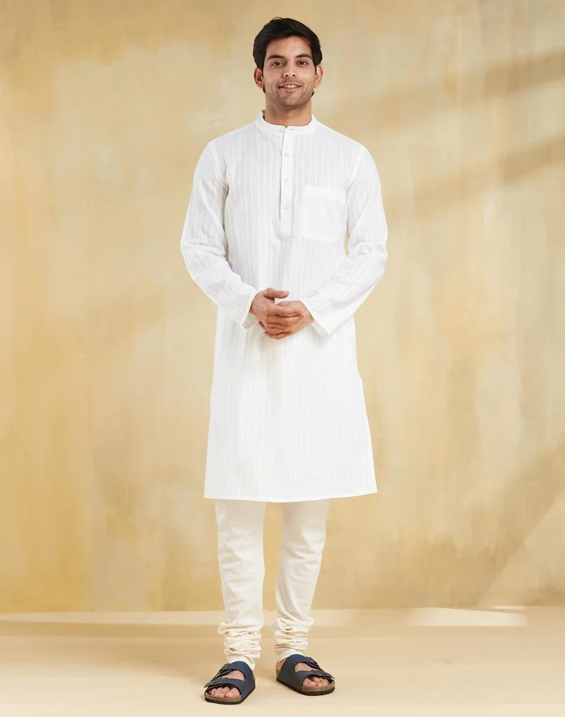 Fabindia White Cotton Long Kurta