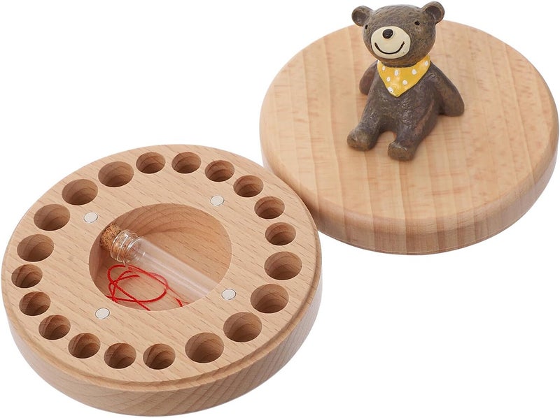 Teeth Wood Box with Lanugo Container and Light String Smooth Beech Keepsake Case for Newborns and Boy Girl Safe Memory Organizer Gift for Shower Boys - Image 1