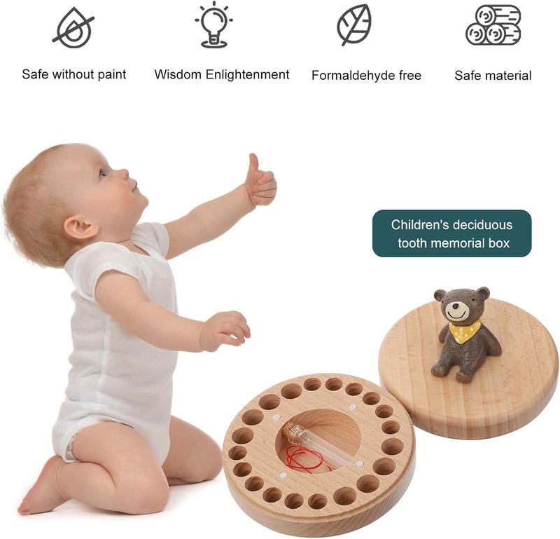 Teeth Wood Box with Lanugo Container and Light String Smooth Beech Keepsake Case for Newborns and Boy Girl Safe Memory Organizer Gift for Shower Boys - Image 5