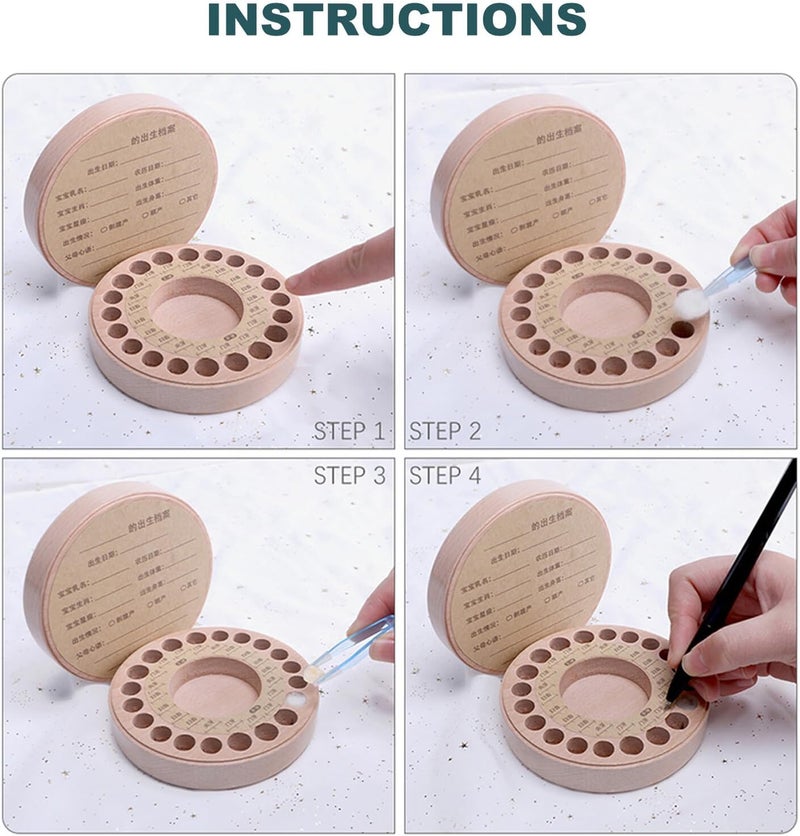 Teeth Wood Box with Lanugo Container and Light String Smooth Beech Keepsake Case for Newborns and Boy Girl Safe Memory Organizer Gift for Shower Boys - Image 4