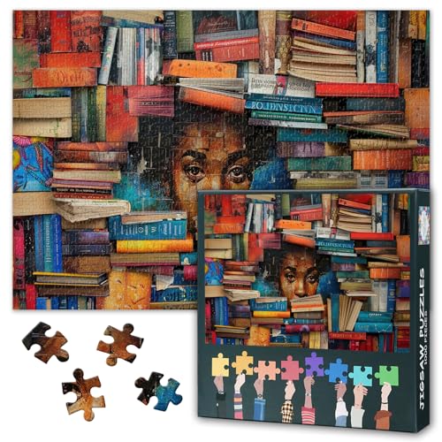 Rebotipy Collage of Various Books 1000 Piece Puzzle for Adults Facial Portraits of African Women Unique Cut Pieces Jigsaw Puzzles Stress Relief Family Game Night 275 x 19670 50cm - Image 1