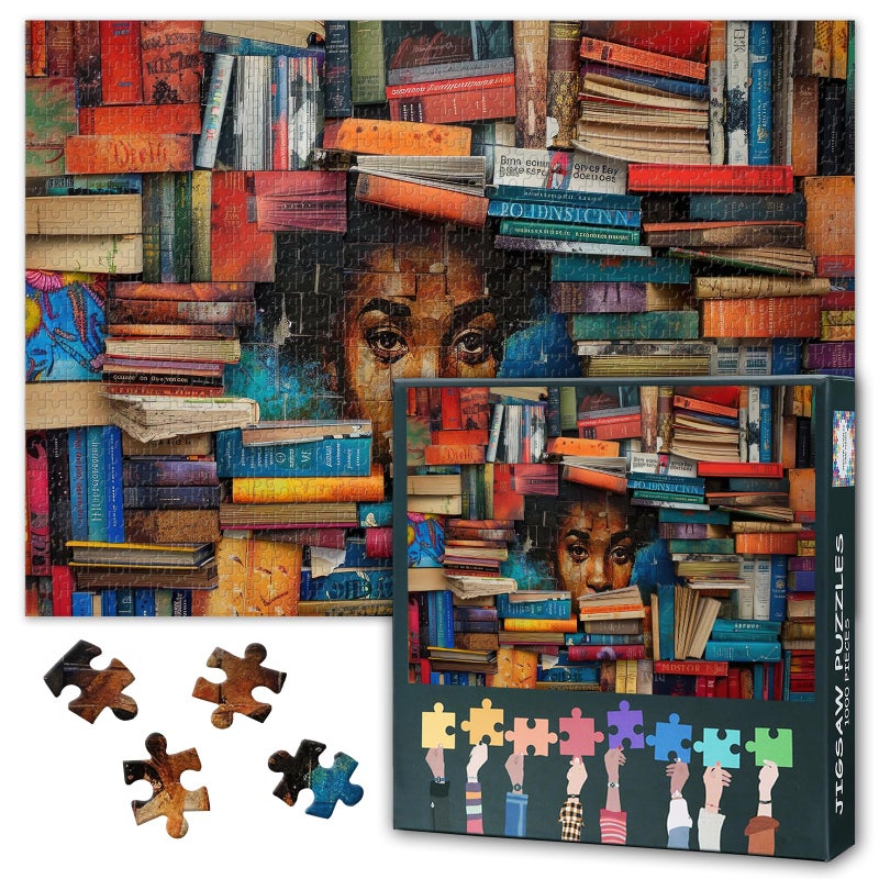 Rebotipy Collage of Various Books 1000 Piece Puzzle for Adults Facial Portraits of African Women Unique Cut Pieces Jigsaw Puzzles Stress Relief Family Game Night 275 x 19670 50cm - Image 3