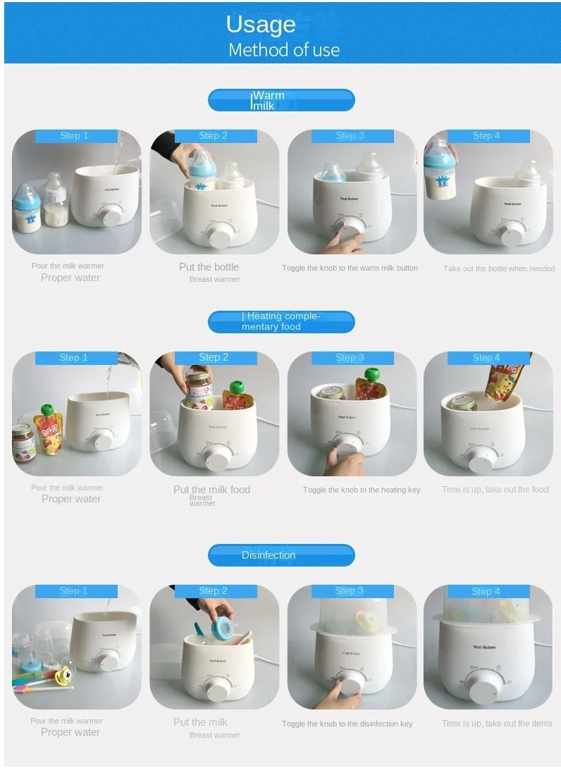 Real Bubee - Multifunctional Baby Double Bottle Warmer, Milk Warmer Steam Sterilizer & Baby Food Heater, 3-in-1 with Evenly Warming Breast Milk or Formula, Accurate Temperature Control Baby Feeding - Image 1
