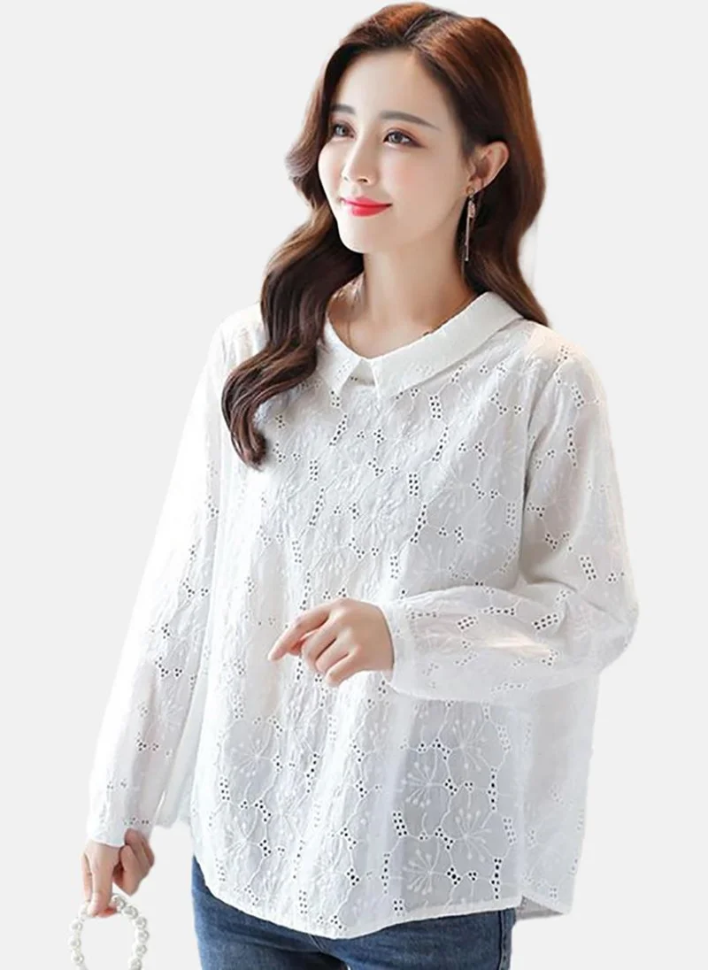 YUNIQEE Women Embroidered Peter Pan Collar Cotton Top