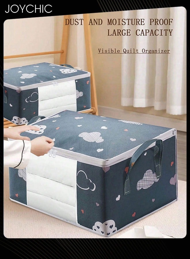 Joychic 2-piece Lovely Cartoon Design Large Capacity Saving Space Clothing Quilt Storage Bag Multifunctional Dustproof and Moistureproof Supplies Moving Clothes Packing Organizers Navy Blue  - Image 1