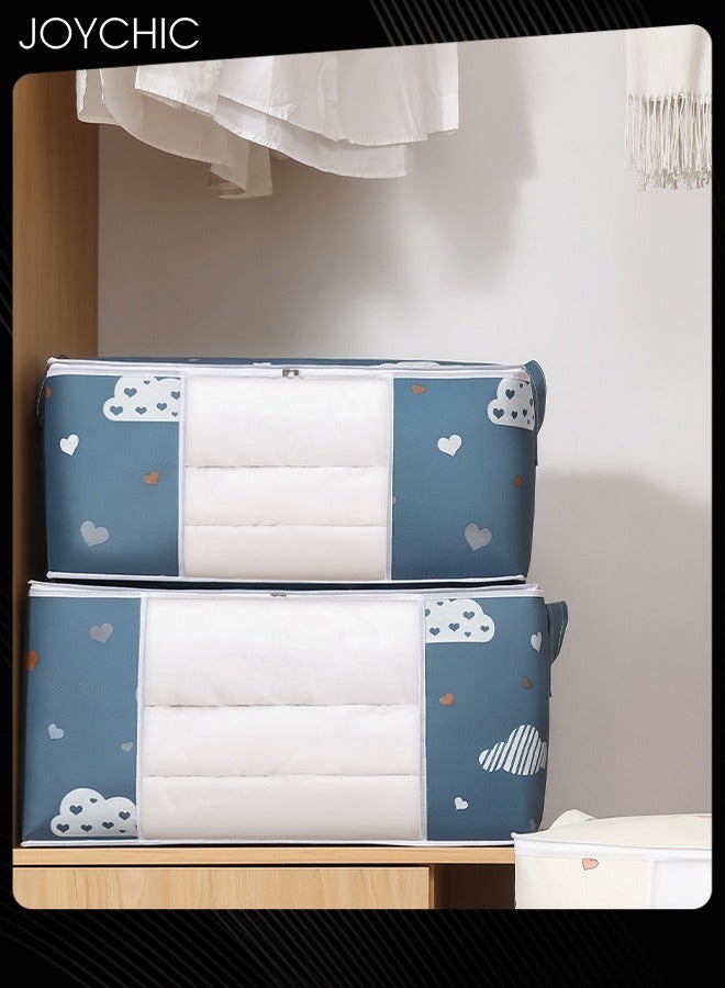 Joychic 2-piece Lovely Cartoon Design Large Capacity Saving Space Clothing Quilt Storage Bag Multifunctional Dustproof and Moistureproof Supplies Moving Clothes Packing Organizers Navy Blue  - Image 2