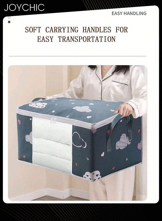 Joychic 2-piece Lovely Cartoon Design Large Capacity Saving Space Clothing Quilt Storage Bag Multifunctional Dustproof and Moistureproof Supplies Moving Clothes Packing Organizers Navy Blue  - Image 4