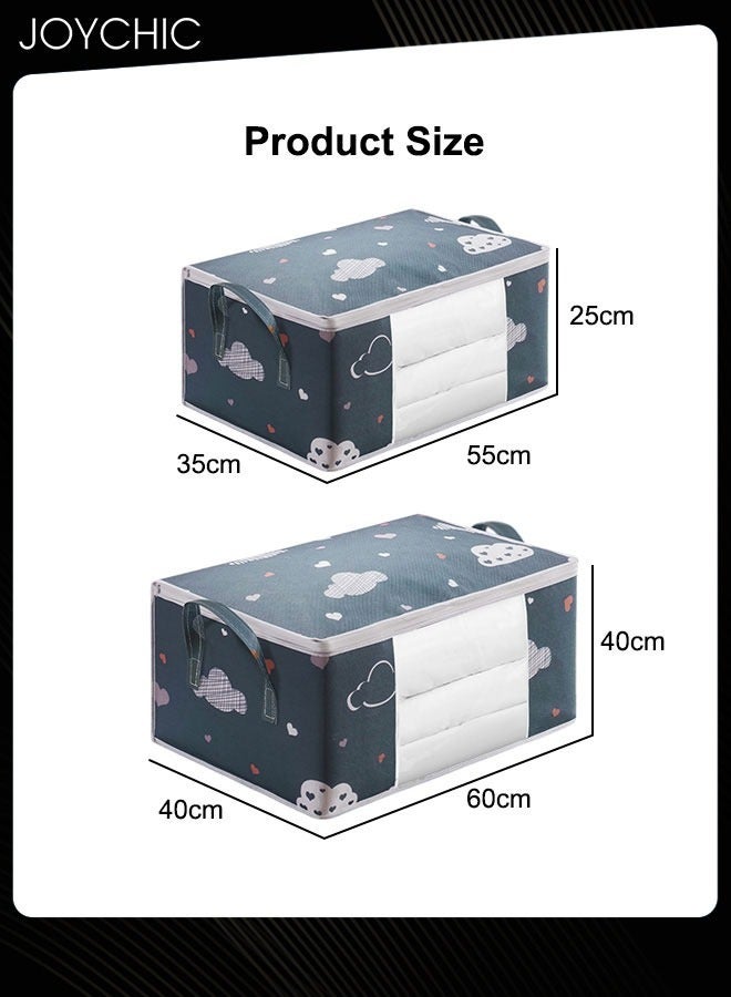Joychic 2-piece Lovely Cartoon Design Large Capacity Saving Space Clothing Quilt Storage Bag Multifunctional Dustproof and Moistureproof Supplies Moving Clothes Packing Organizers Navy Blue  - Image 5