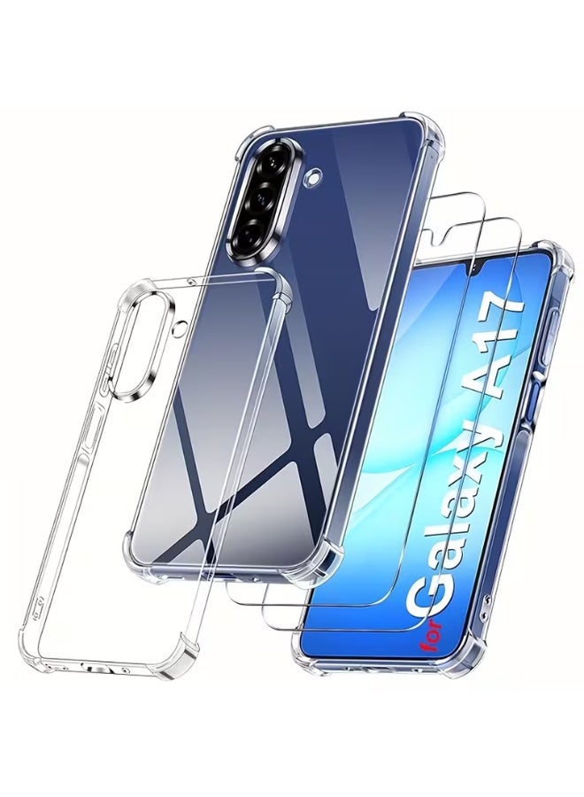 YoYoTech Samsung A17 Shockproof Clear Case with 2Pack Tempered Glass Screen Protector Edge to Edge Full Screen Coverage,Samsung Galaxy A17 5G 2025 Bumper Cover. - Image 1