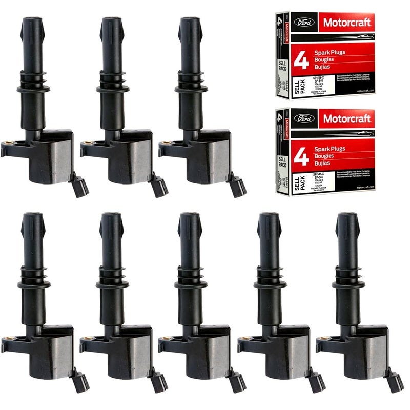 MAS Set of 8 Ignition Coils Pack DG511 Motorcraft Spark Plugs SP546 SP515 PZH14F Compatible with Ford F150 F250 Expedition Lincoln Navigator FD508
