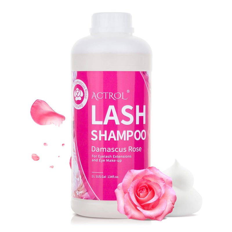 ACTROL Eyelash Extension Cleanser Rose 1L Natural Lash Extension Shampoo Professional Eyelid Foaming Cleanser Paraben & Sulfate Free Non-lrritating with Salon and Home Care - Image 1