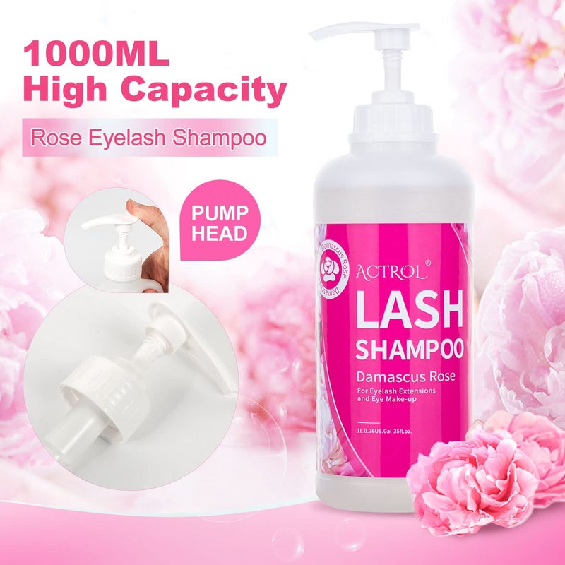 ACTROL Eyelash Extension Cleanser Rose 1L Natural Lash Extension Shampoo Professional Eyelid Foaming Cleanser Paraben & Sulfate Free Non-lrritating with Salon and Home Care - Image 4