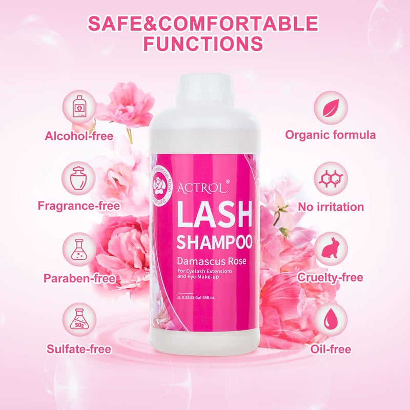 ACTROL Eyelash Extension Cleanser Rose 1L Natural Lash Extension Shampoo Professional Eyelid Foaming Cleanser Paraben & Sulfate Free Non-lrritating with Salon and Home Care - Image 5