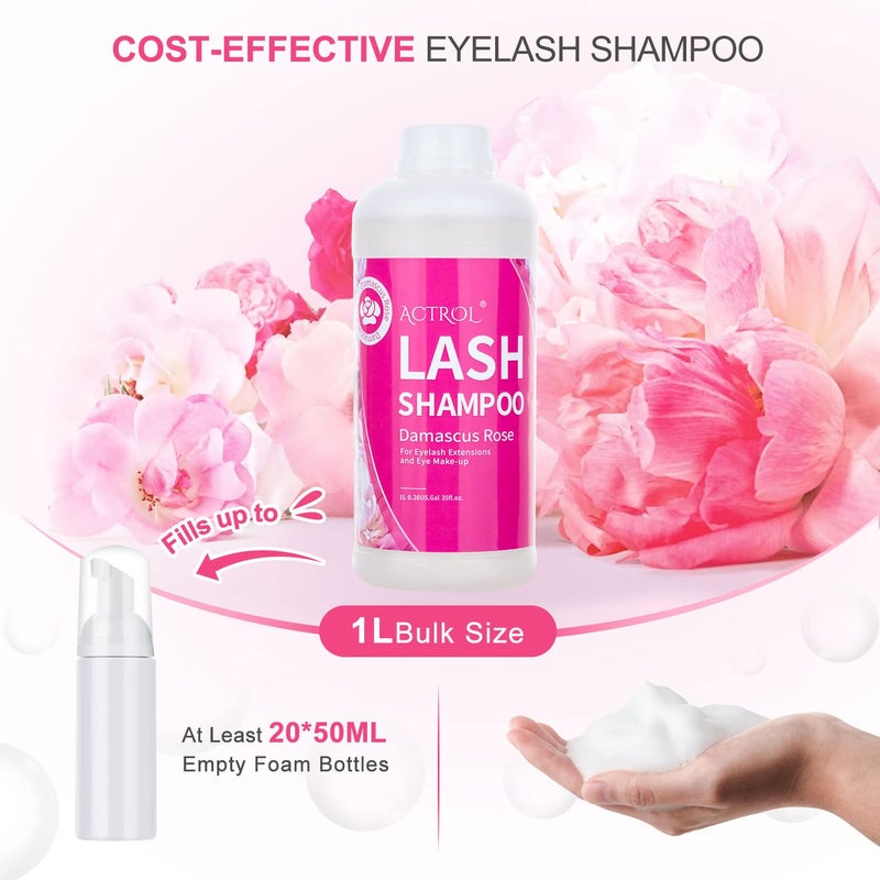 ACTROL Eyelash Extension Cleanser Rose 1L Natural Lash Extension Shampoo Professional Eyelid Foaming Cleanser Paraben & Sulfate Free Non-lrritating with Salon and Home Care - Image 2