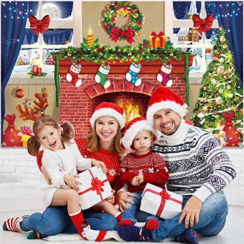 Sumind 6x4 feet Christmas Fireplace Theme Backdrop Christmas Brick Wall Theme Decoration Extra Large Fabric Red Brick Wall Backdrop for Photo Baby Shower - Image 4