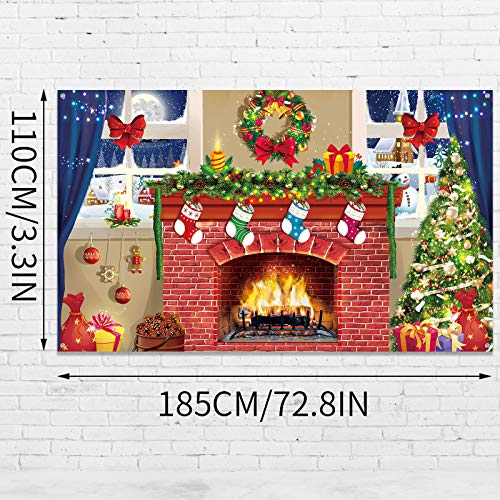Sumind 6x4 feet Christmas Fireplace Theme Backdrop Christmas Brick Wall Theme Decoration Extra Large Fabric Red Brick Wall Backdrop for Photo Baby Shower - Image 2