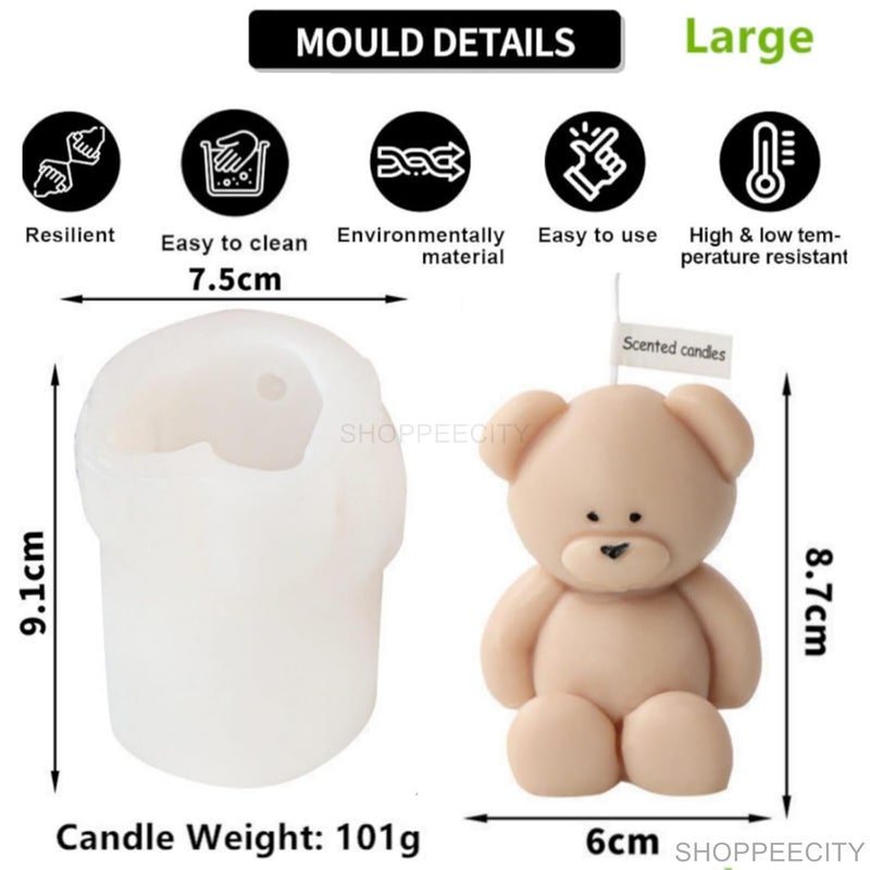 Shoppeecity Bear Shape Candle Mold I 3D Teddy Bear Silicone Epoxy Casting Mould I for DIY Handmade Ornament Cake Dcor Aromatherapy Soap Resin Art Craft Making Home Dcor Birthday Gift Valentines Day Gift Large - Image 3