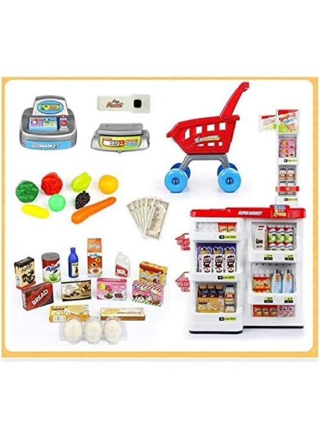 EASY FUTURE Kids Simulation Supermarket Shopping Cart Combination Set Scan Cash Register Toys Supermarket Combination Set And Scanner Color Green.  - Image 4
