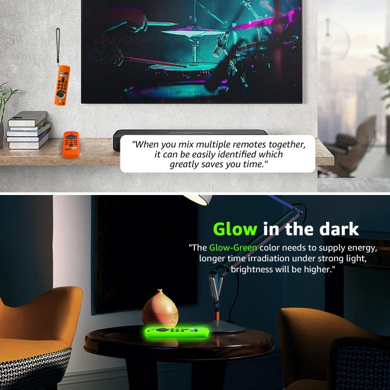 OneBom (2 Pack) Onebom Silicone Protective Remote Cover, Anti-Slip Remote Control Case with Black Lanyard(Glow Green⫬ Glow Orange) - Image 4