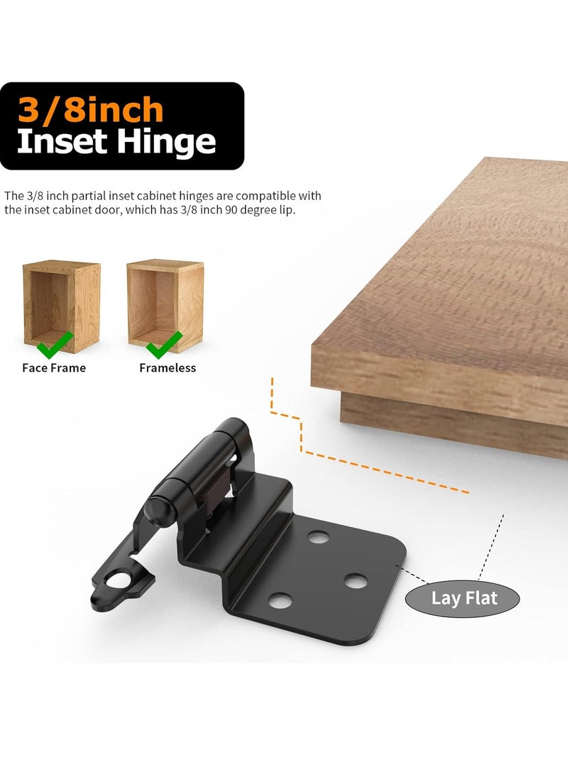 general 3/8 Inch Inset Cabinet Hinges, 2 Pack Self Closing Flush Face Mount Hinges with Door Bumper, Variable Decorative Hardware for Bathroom, Furniture, Kitchen Cabinet Doors, Matte Black - Image 3