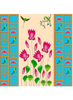 DHARA CREATION Dhara Blue Backdrop with Lotus Printed 8FT8FT Backdrop Cloth for Pooja Decoration Traditional Background Curtain Cloth for Festival Washable Fabric  - Image 3