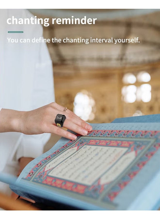 BSTWSH Zikr Ring Arabic Smart Tasbih Ring Muslim Prayer Prayer Timing Reminder Tasbih Counter Smart Ring Wearing a Rosary Bracelet Type-C Charging, Include 2 Compatible Sizes( 20mm/ 22mm Black) - Image 4