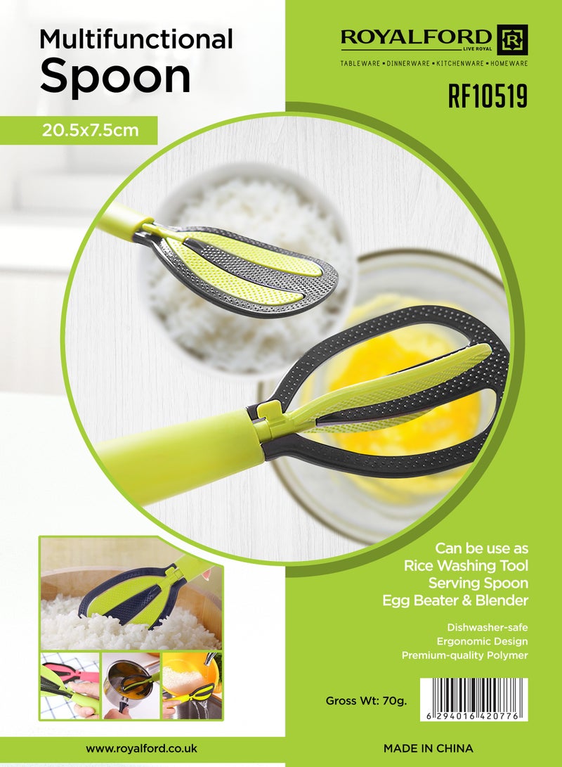 Royalford Multifunctional Spoon, High-Quality Polymer Spoon, RF10519 | Can Be Use as Rice Washing Tool, Serving Spoon, Egg Beater & Blender | Dishwasher-Safe | Ergonomic Design Green - Image 3
